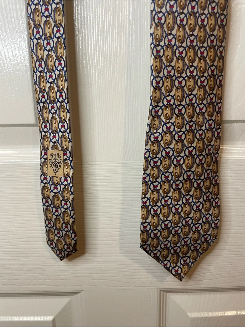 Gucci Designer Vintage Gold Link Chain Silk Neckwear Tie Nautical Baroque Style